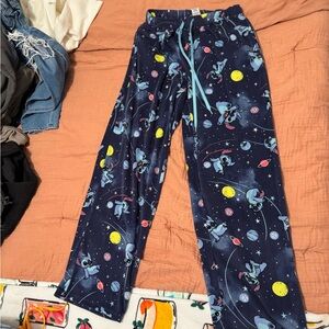 Disney Women's Pajama Pants - Navy with Stitch and Space Print